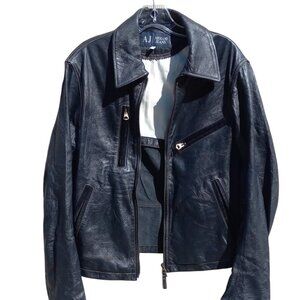 Armani Jeans Leather Jacket Women's Biker Fit Velvet Touches 34, S-M